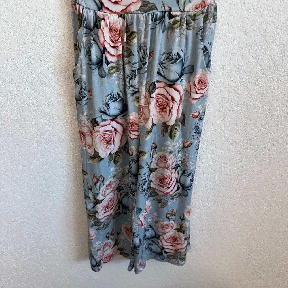 NEW NWT Posh Peanut Floral Scoop Neck Short Sleeve Wide Leg Jumpsuit Blue 3T-4T - Picture 4 of 9